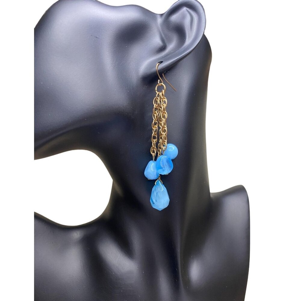 Milky‎ Blue Lucite Swirl Dangle Earrings Vintage Rare